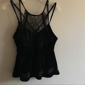 Black velvet and lace peplum top